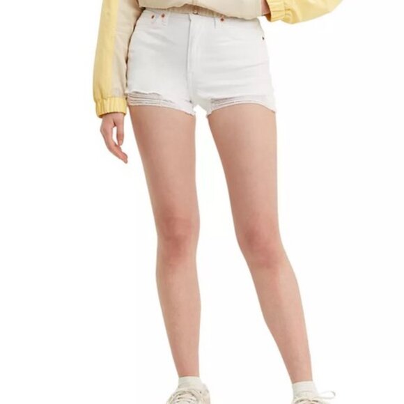 NWT Levi's High Rise Distressed Denim Shorts MSRP $44.50 Salt White - Picture 1 of 3